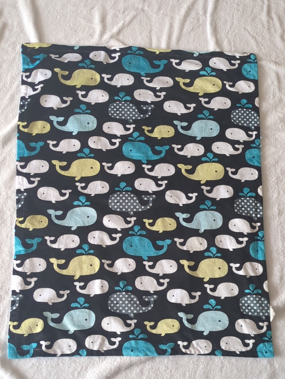 Kids Whale-Pattern Baby Blanket - Blue, Yellow, White